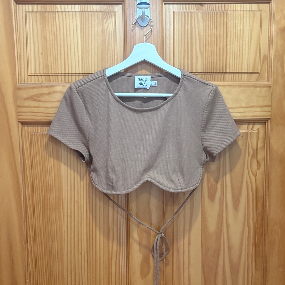 Princess Polly Size 10 Light Brown Ribbed Underwire Crop Top - Picture 3 of 6
